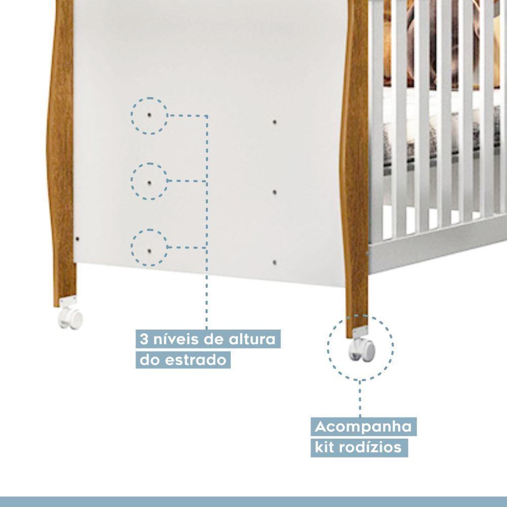 Berço Mini Cama com Colchão Slim Tigus Baby Branco Madeirado Ypê