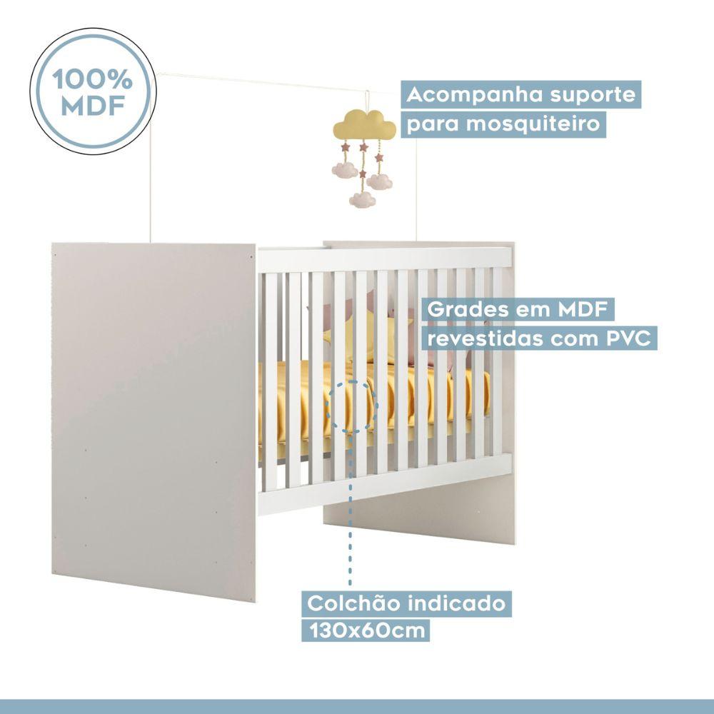 Berço com Suporte Mosquiteiro e Colchão Life Tigus Baby Branco