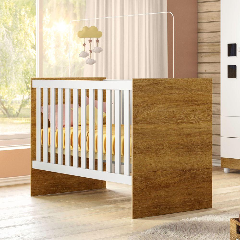 Berço com Suporte Mosquiteiro e Colchão Life Tigus Baby Branco Madeirado Ypê