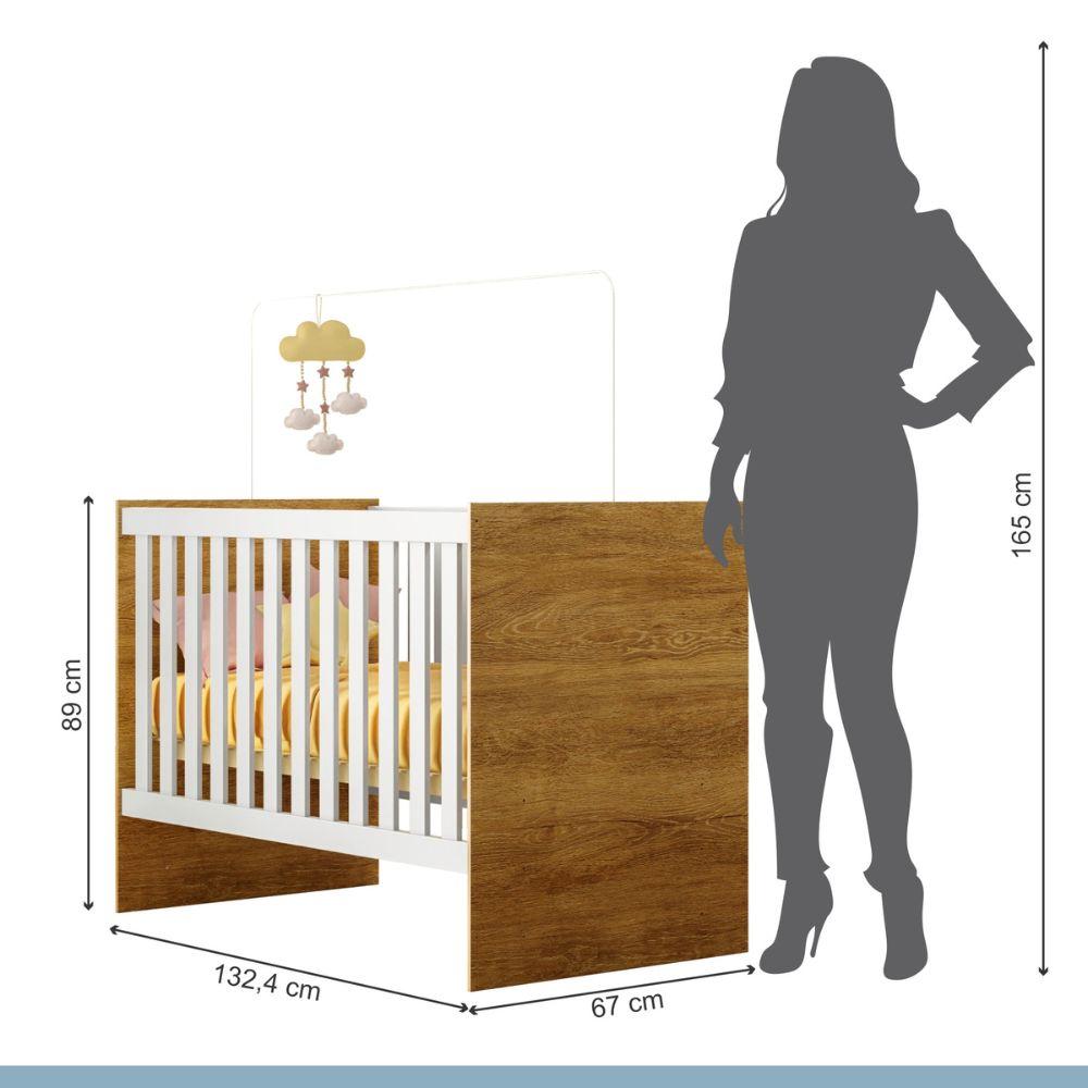 Berço com Suporte Mosquiteiro e Colchão Life Tigus Baby Branco Madeirado Ypê