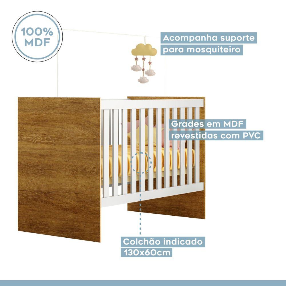 Berço com Suporte Mosquiteiro e Colchão Life Tigus Baby Branco Madeirado Ypê