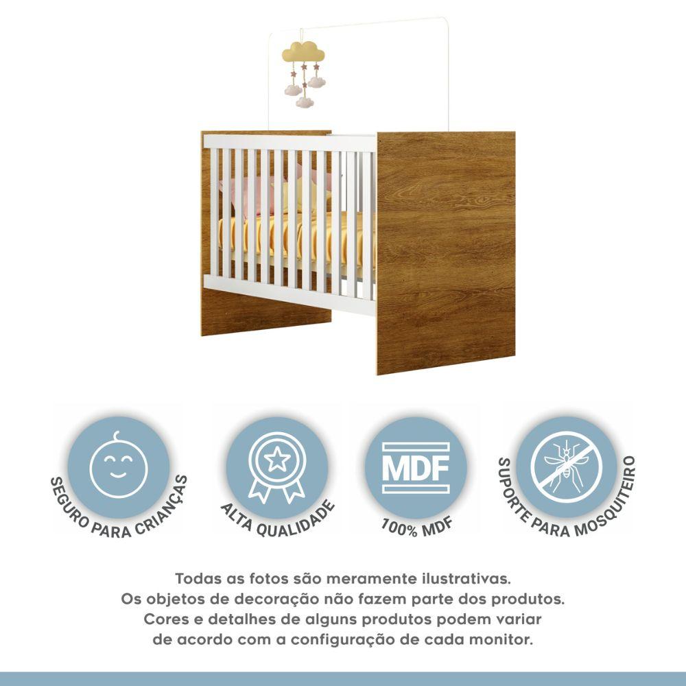 Berço com Suporte Mosquiteiro e Colchão Life Tigus Baby Branco Madeirado Ypê