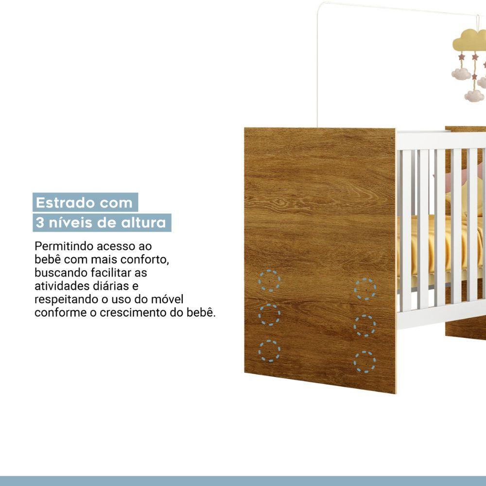 Berço com Suporte Mosquiteiro e Colchão Life Tigus Baby Branco Madeirado Ypê