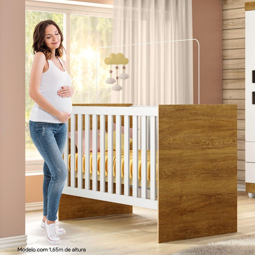 Berço com Suporte Mosquiteiro e Colchão Life Tigus Baby Branco Madeirado Ypê
