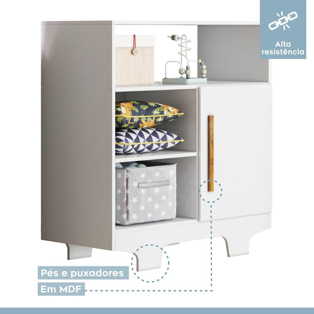Cômoda Flocos 1 Porta 3 Prateleiras Tigus Baby Branco