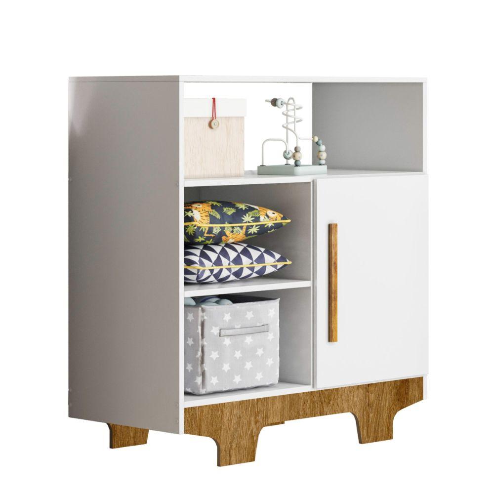Cômoda Flocos 1 Porta 3 Prateleiras Tigus Baby Branco Madeirado Ypê
