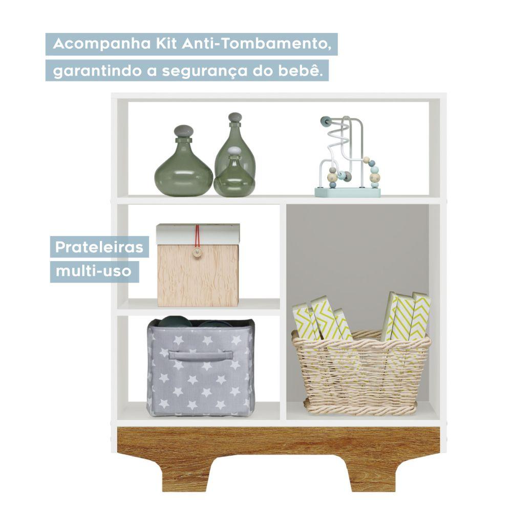 Cômoda Flocos 1 Porta 3 Prateleiras Tigus Baby Branco Madeirado Ypê