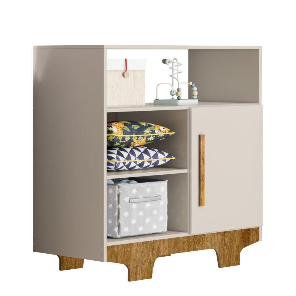 Cômoda Flocos 1 Porta 3 Prateleiras Tigus Baby Off White Madeirado Ypê