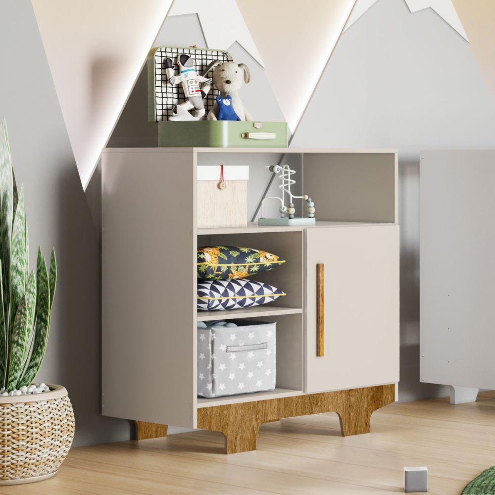 Cômoda Flocos 1 Porta 3 Prateleiras Tigus Baby Off White Madeirado Ypê
