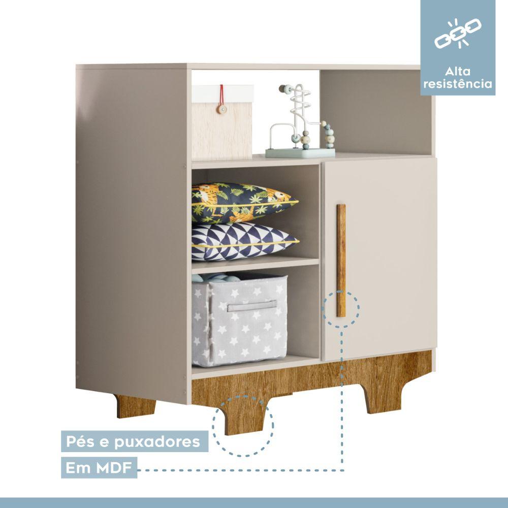 Cômoda Flocos 1 Porta 3 Prateleiras Tigus Baby Off White Madeirado Ypê