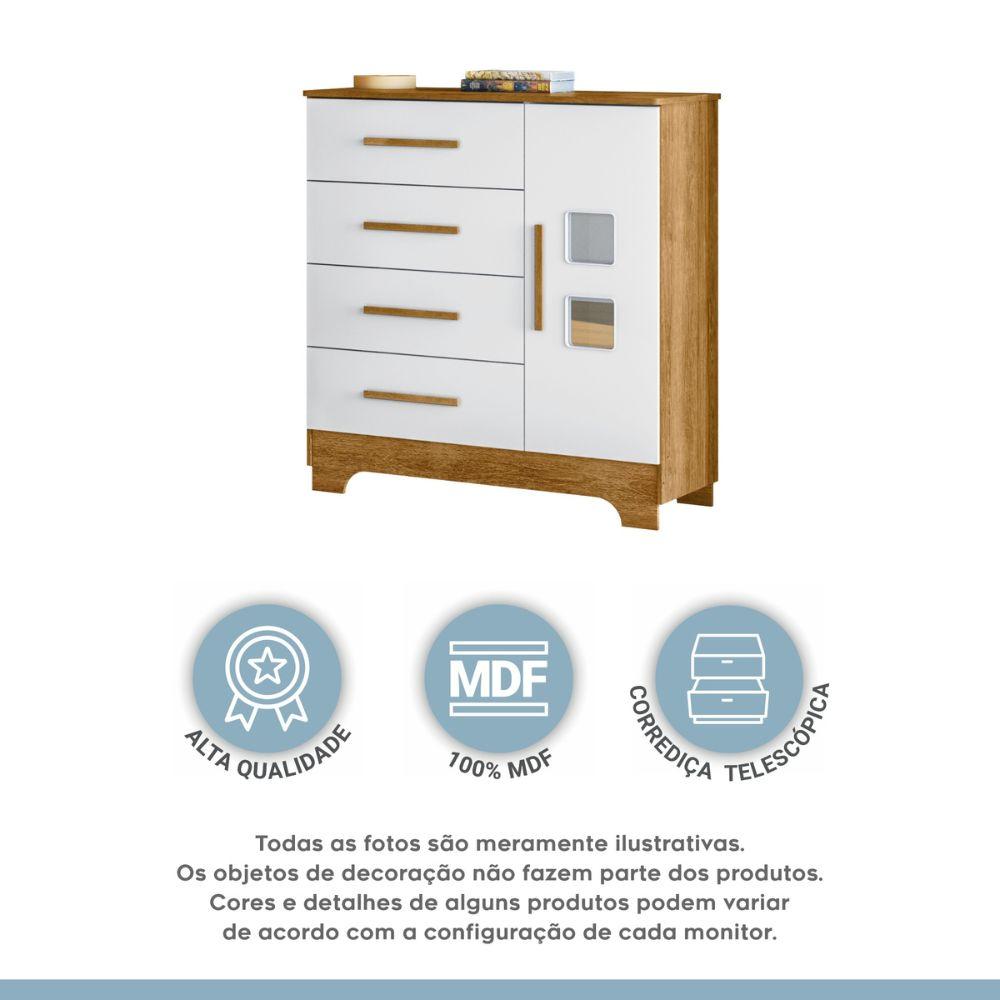 Cômoda Fly 1 Porta e 4 Gavetas Tigus Baby Branco Madeirado Ypê