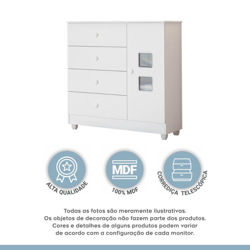 Cômoda Life 1 Porta e 4 Gavetas Tigus Baby Branco