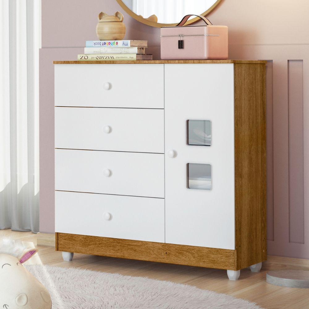 Cômoda Life 1 Porta e 4 Gavetas Tigus Baby Branco Madeirado Ypê