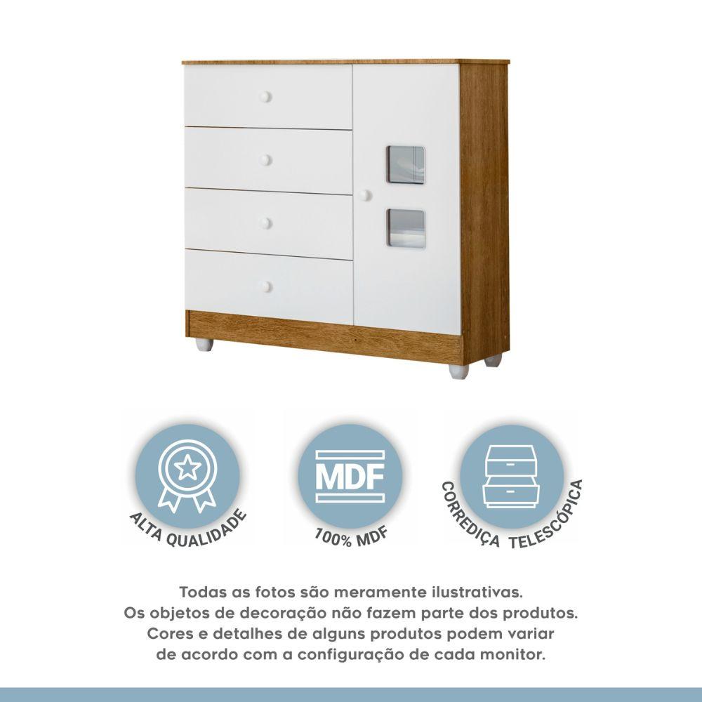Cômoda Life 1 Porta e 4 Gavetas Tigus Baby Branco Madeirado Ypê