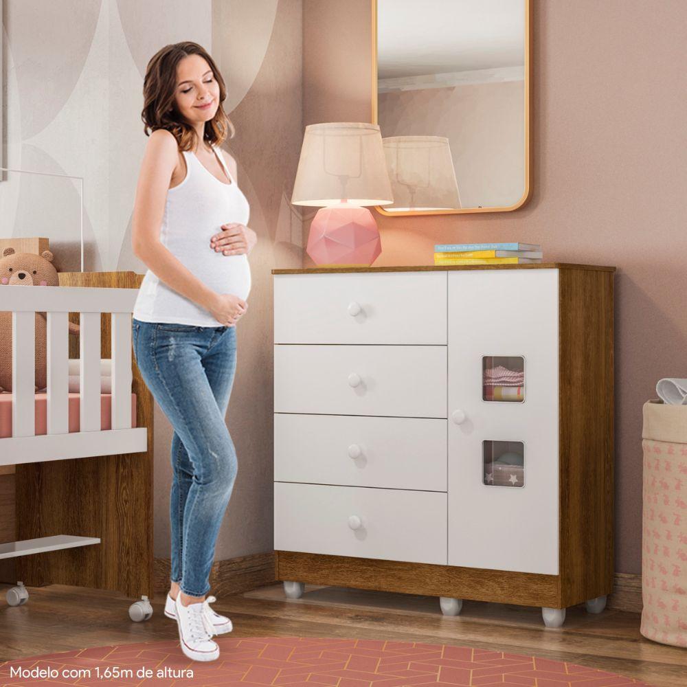 Cômoda Life 1 Porta e 4 Gavetas Tigus Baby Branco Madeirado Ypê