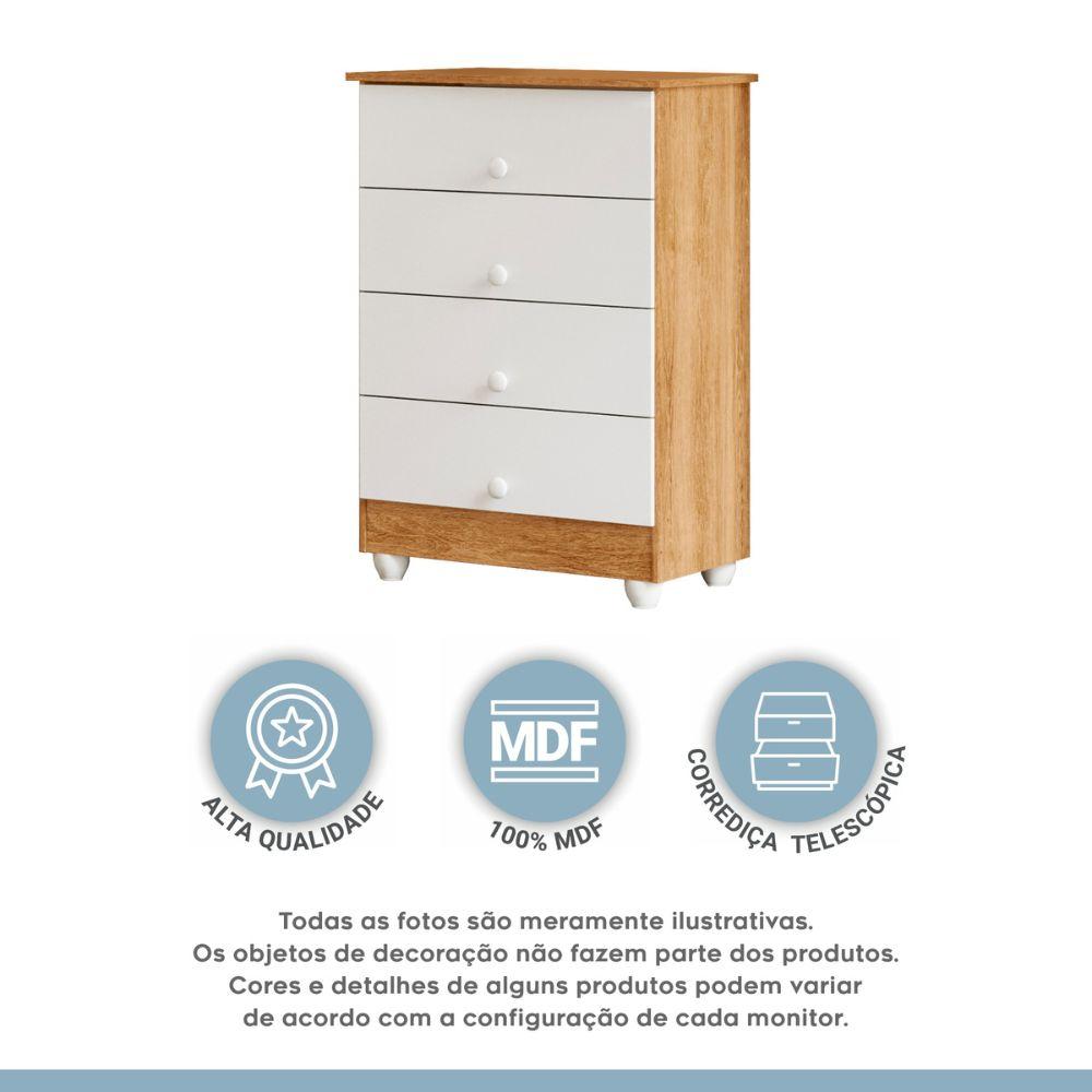Cômoda Soft 4 Gavetas Tigus Baby Branco Madeirado Ypê