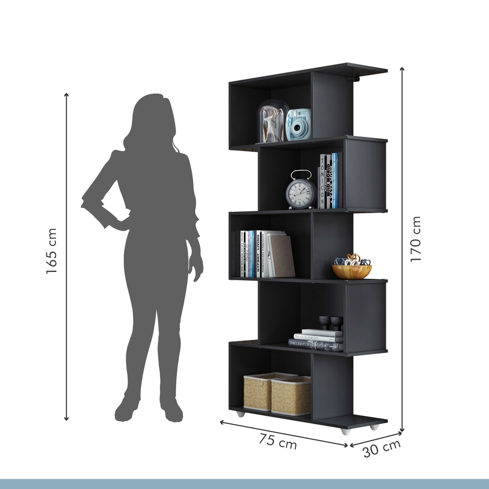 Estante Vertical para Livros 5 Nichos Tigus Preto