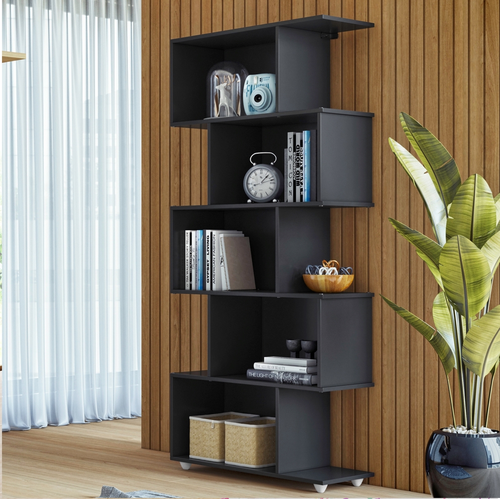 Estante Vertical para Livros 5 Nichos Tigus Preto
