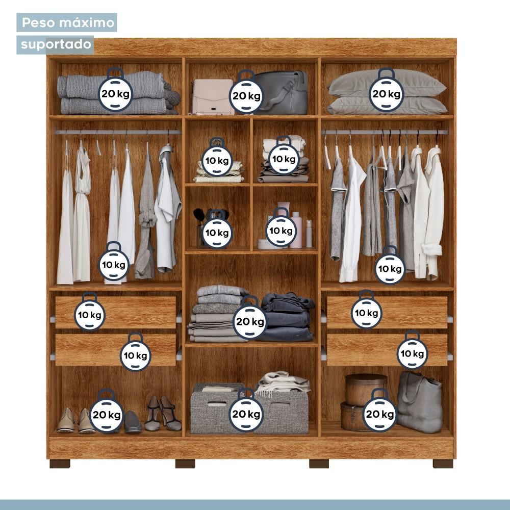 Guarda Roupa Roupeiro Flórida 6 Portas 4 Gavetas Tigus Baby Amadeirado Off White