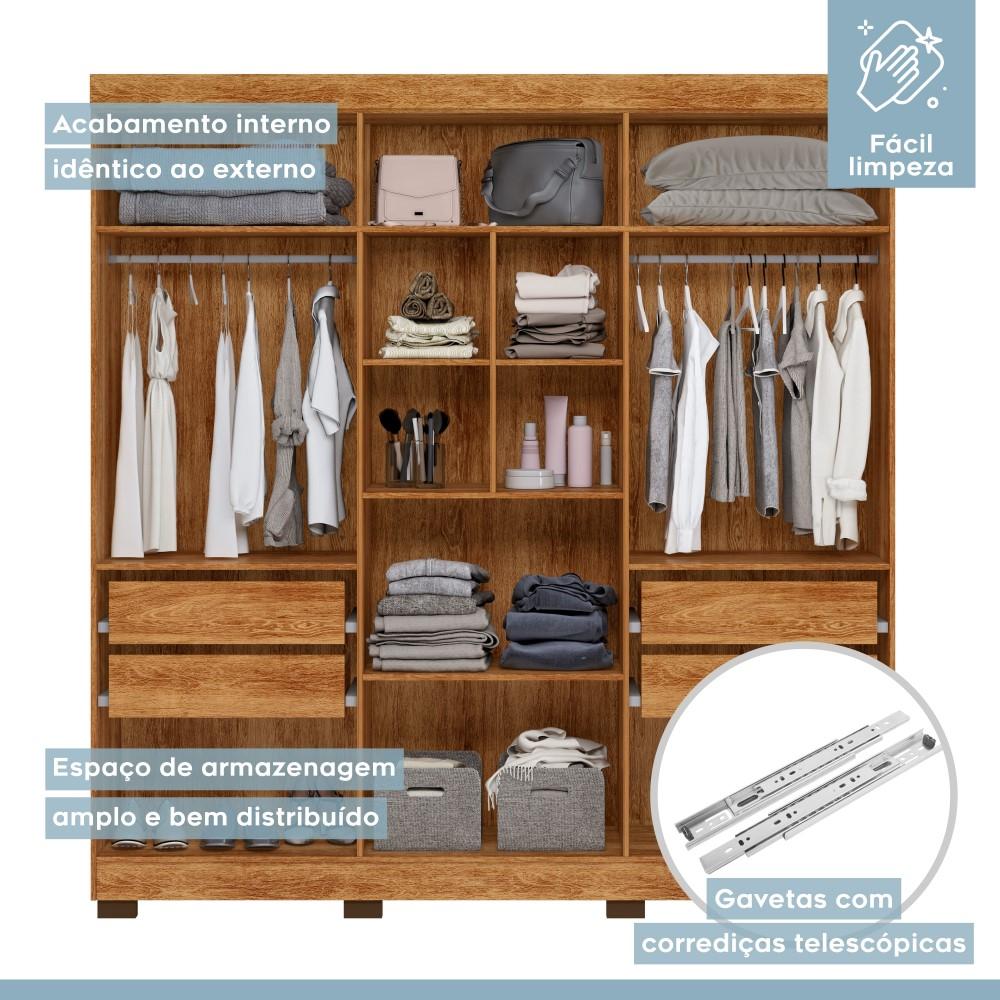 Guarda Roupa Roupeiro Flórida 6 Portas 4 Gavetas Tigus Baby Amadeirado Off White
