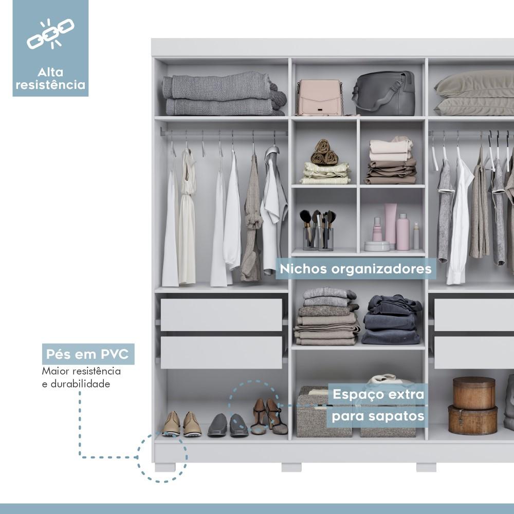 Guarda Roupa Roupeiro Flórida 6 Portas 4 Gavetas Tigus Baby Branco