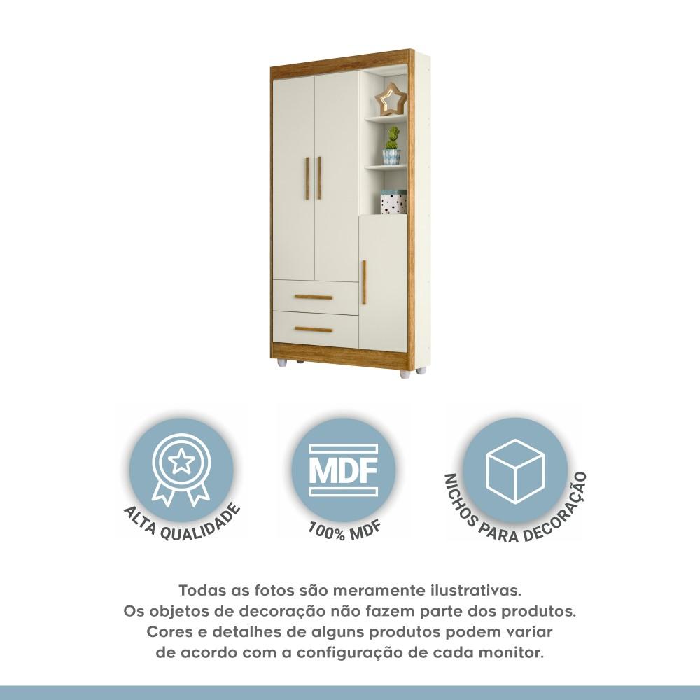 Guarda Roupa Roupeiro Infantil Flocos 3 Portas 2 Gavetas Tigus Baby Off White Madeirado Ypê