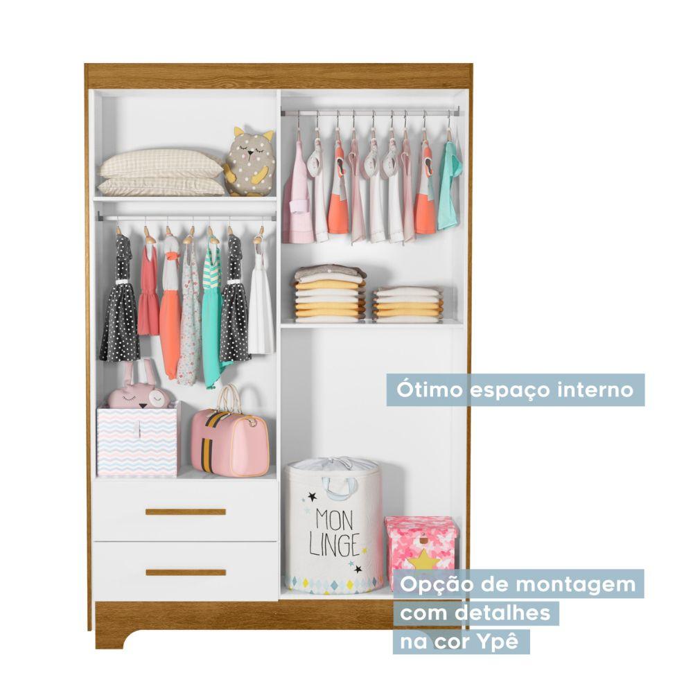 Guarda Roupa Roupeiro Infantil Fly 4 Portas 2 Gavetas Tigus Baby Flex Branco Madeirado Ypê