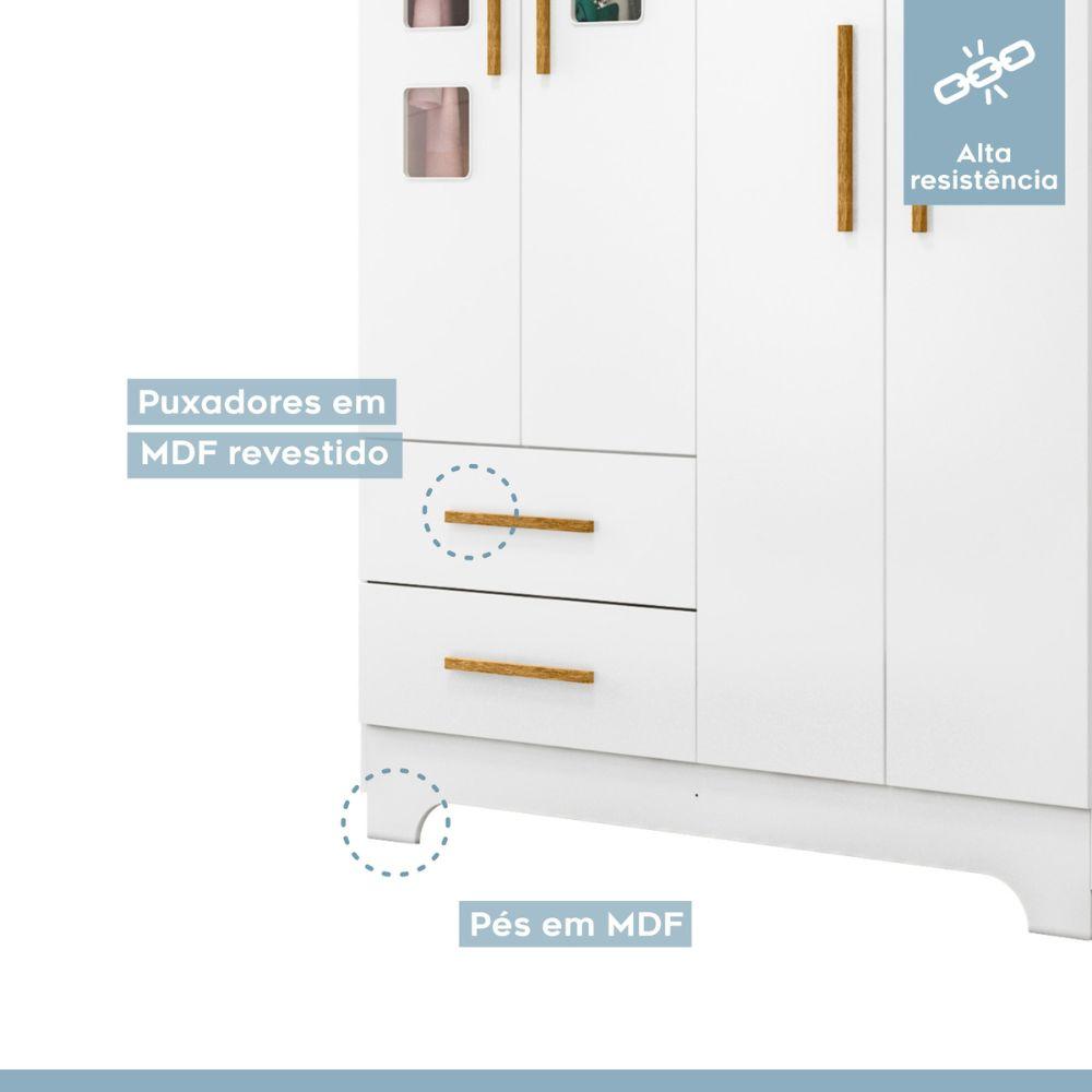 Guarda Roupa Roupeiro Infantil Fly 4 Portas 2 Gavetas Tigus Baby Flex Branco Madeirado Ypê