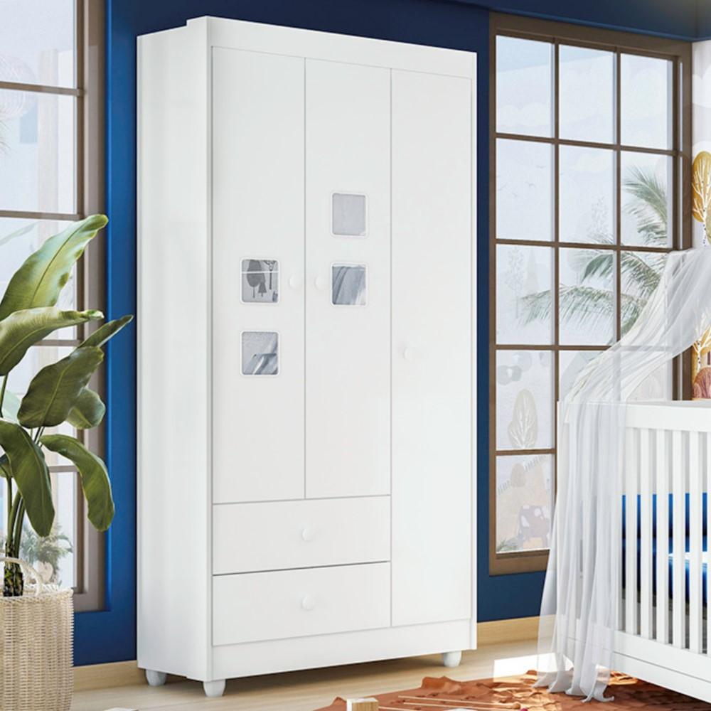 Guarda Roupa Roupeiro Infantil Life 3 Portas 2 Gavetas Tigus Baby Branco