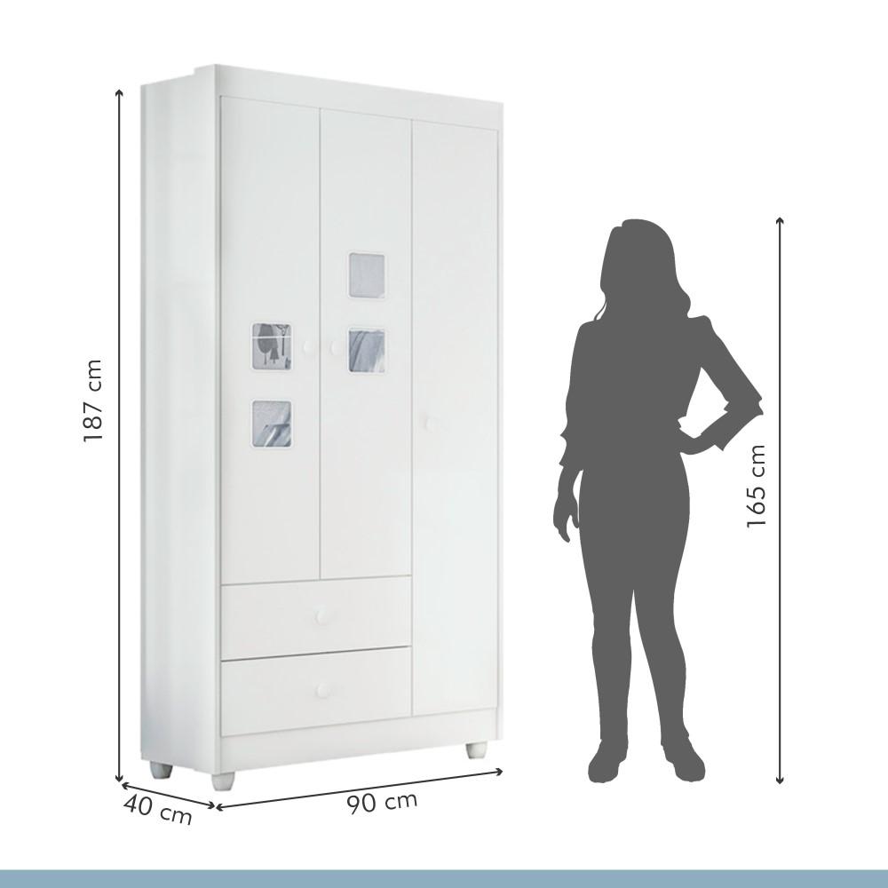 Guarda Roupa Roupeiro Infantil Life 3 Portas 2 Gavetas Tigus Baby Branco