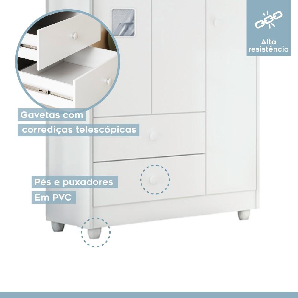 Guarda Roupa Roupeiro Infantil Life 3 Portas 2 Gavetas Tigus Baby Branco