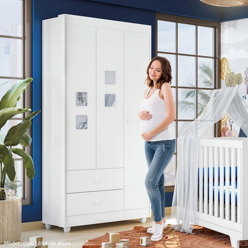 Guarda Roupa Roupeiro Infantil Life 3 Portas 2 Gavetas Tigus Baby Branco