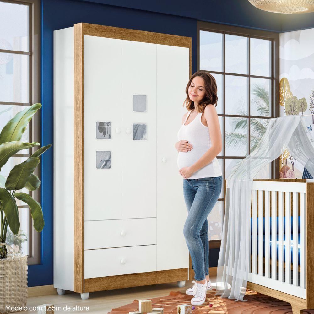 Guarda Roupa Roupeiro Infantil Life 3 Portas 2 Gavetas Tigus Baby Branco Madeirado Ypê