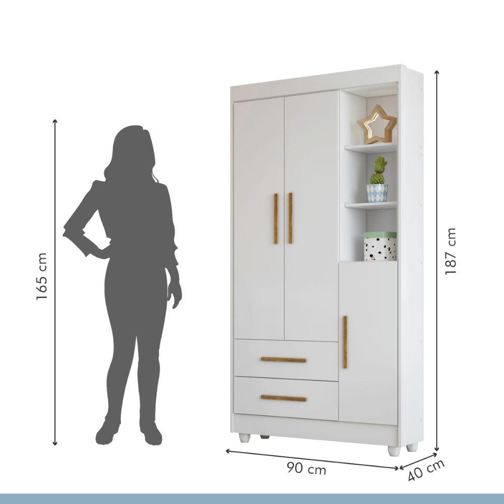 Quarto de Bebê Completo Zara com Berço com Colchão Cômoda Guarda Roupa Tigus Baby Branco
