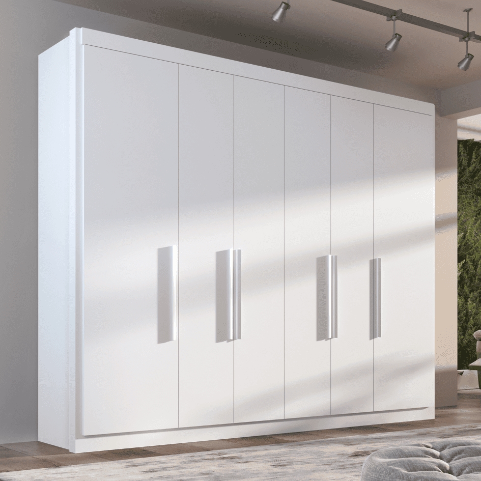 Guarda Roupa Casal Valencia 6 Portas 6 Gav  Branco