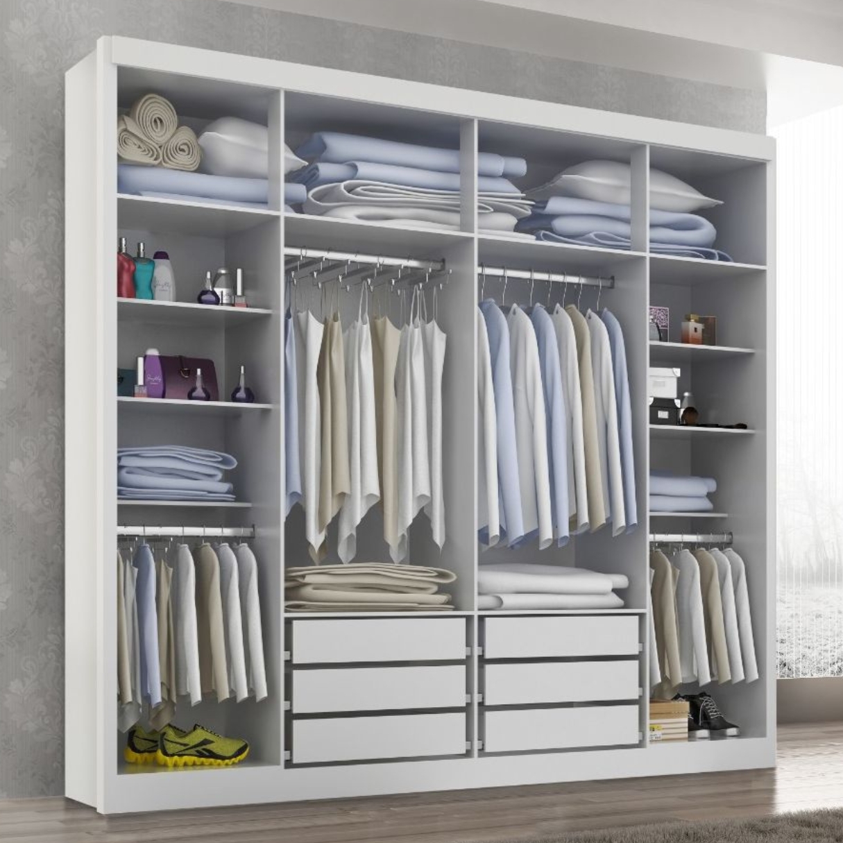 Guarda Roupa Casal Valencia 6 Portas 6 Gav  Branco