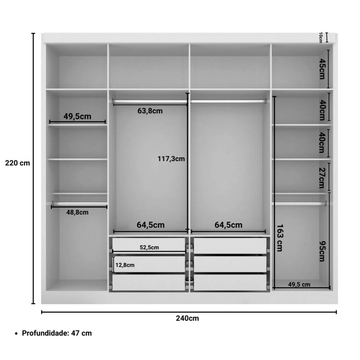 Guarda Roupa Casal Valencia 6 Portas 6 Gav  Branco