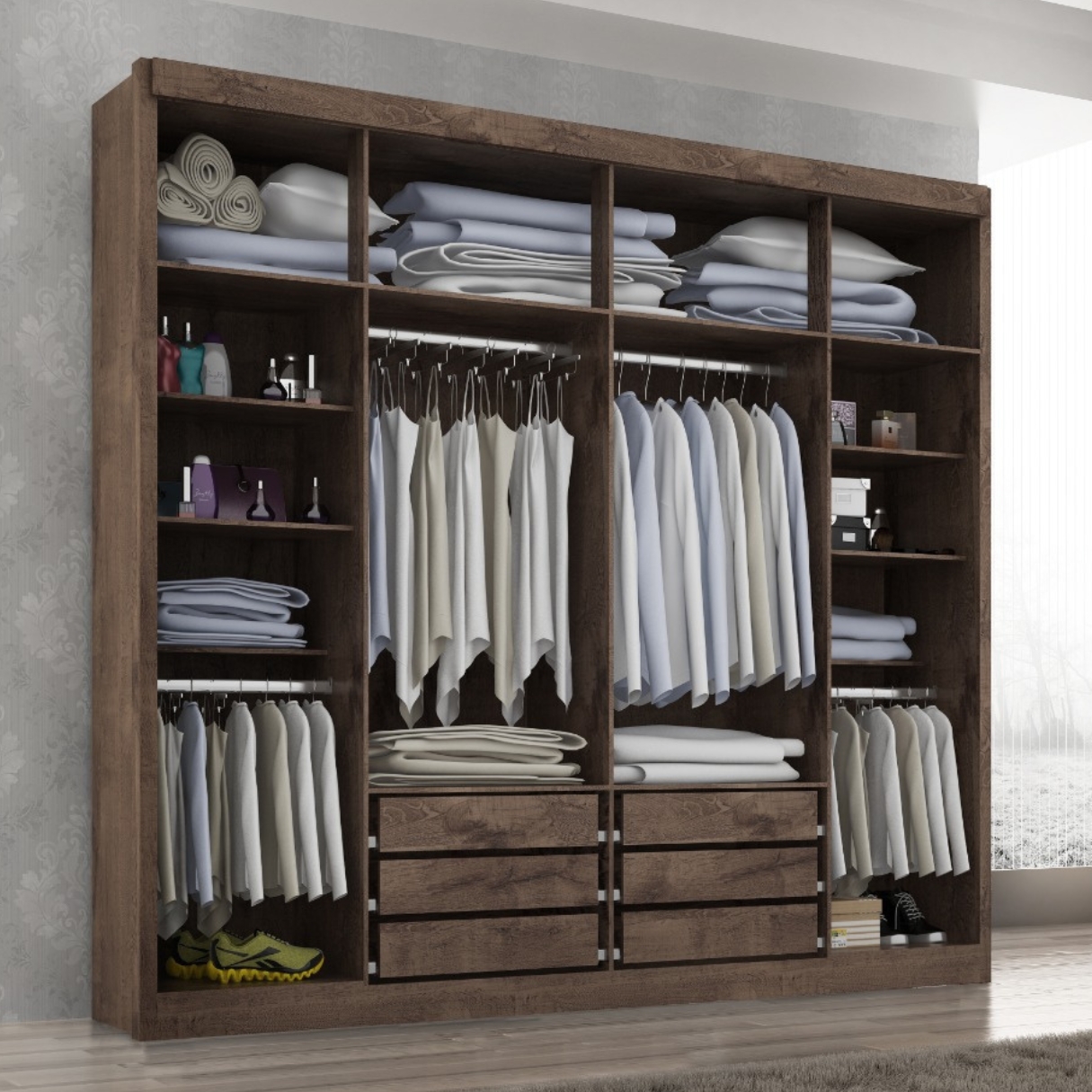 Guarda Roupa Casal Valencia 6 Portas 6 Gav  Chocolate/off White