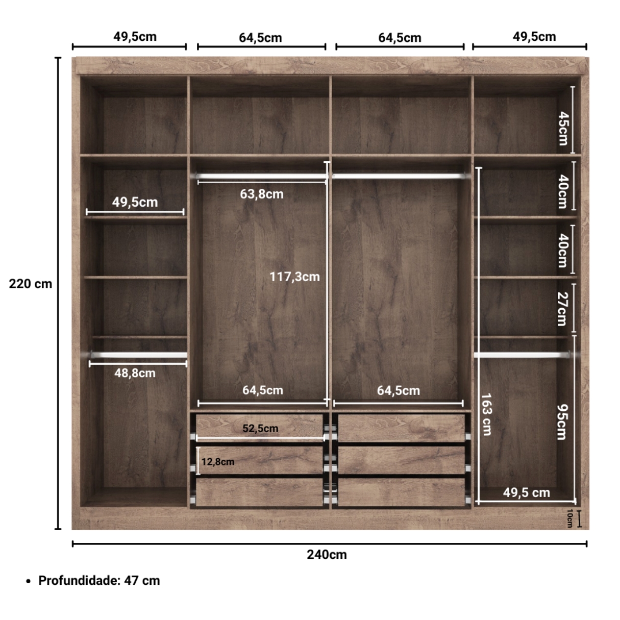 Guarda Roupa Casal Valencia 6 Portas 6 Gav  Chocolate/off White
