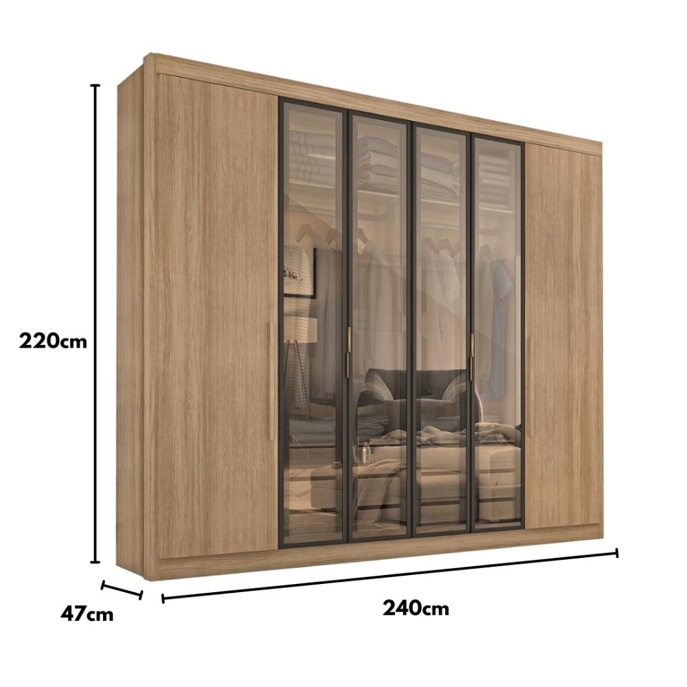 Guarda Roupa Casal Valencia 6 Portas 6 Gav C/ Vidro Reflecta  Teka Madrid