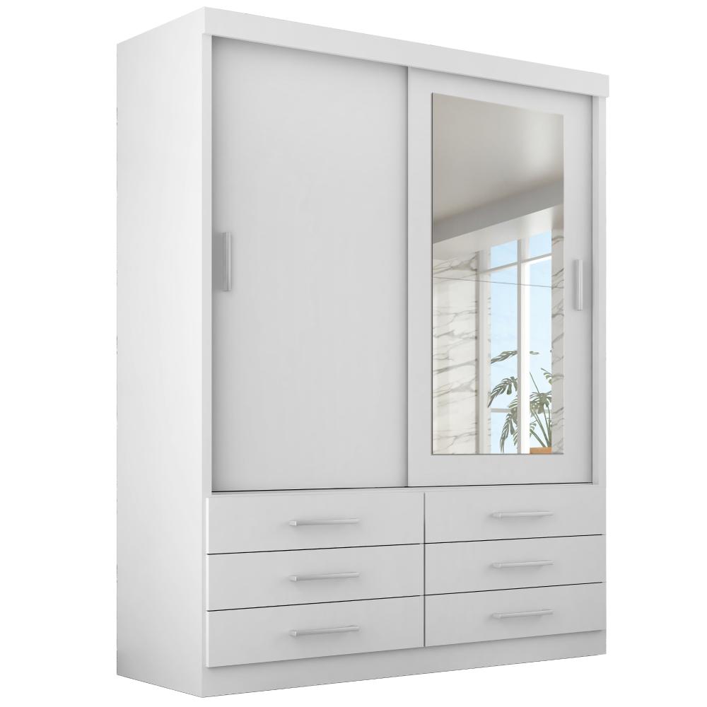 Guarda Roupa Solteiro Capri 2 Portas 6 Gav C/ Espelho  Branco