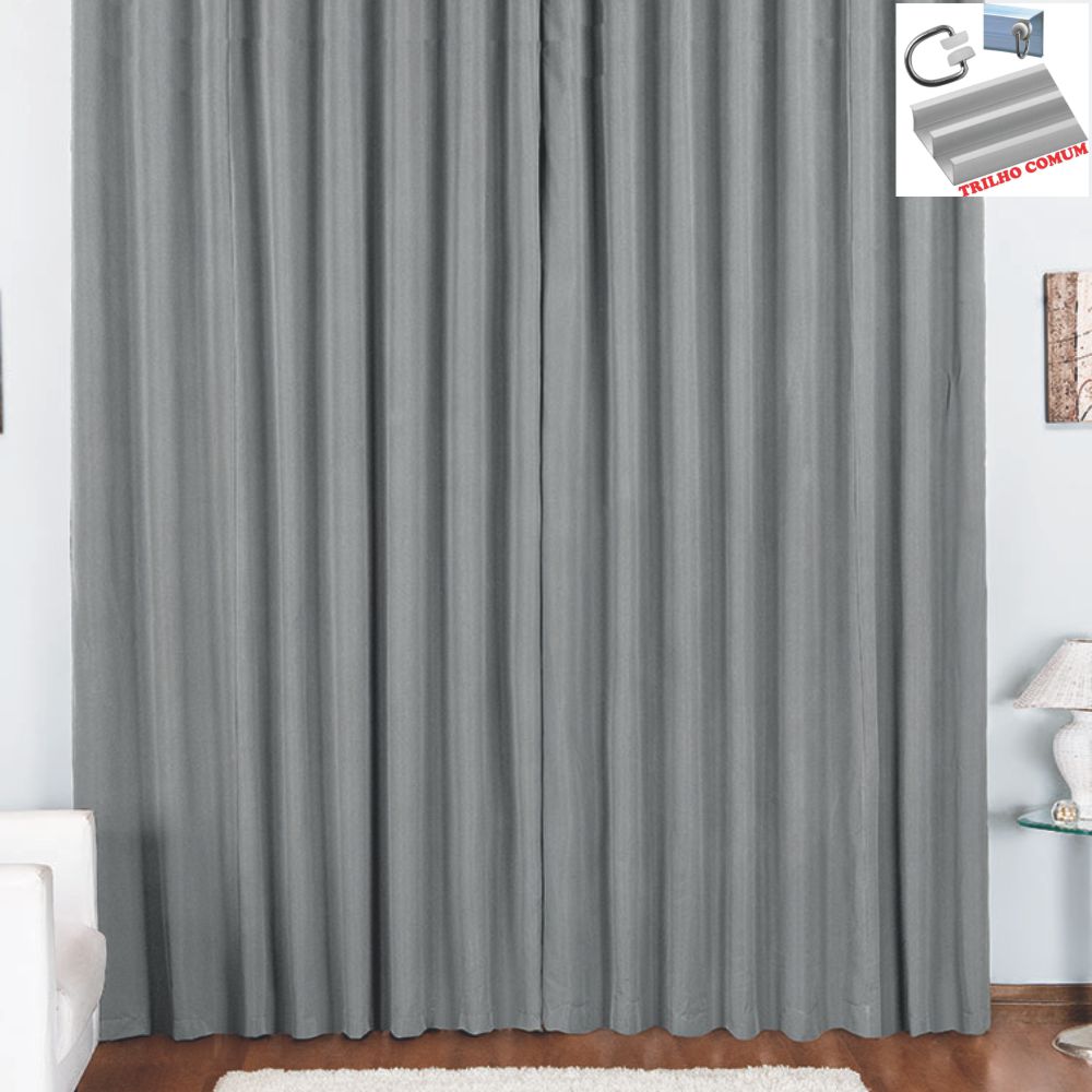 Cortina Pryme 2 Metros Sala Quarto em Oxford para Trilho Comum Cinza