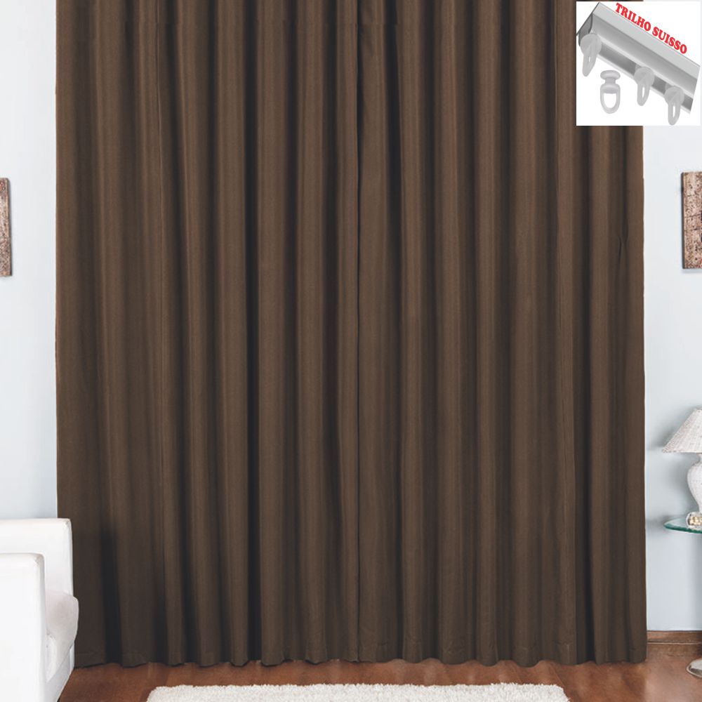 Cortina Pryme 2 Metros Sala Quarto em Oxford para Trilho Suisso - Tabaco