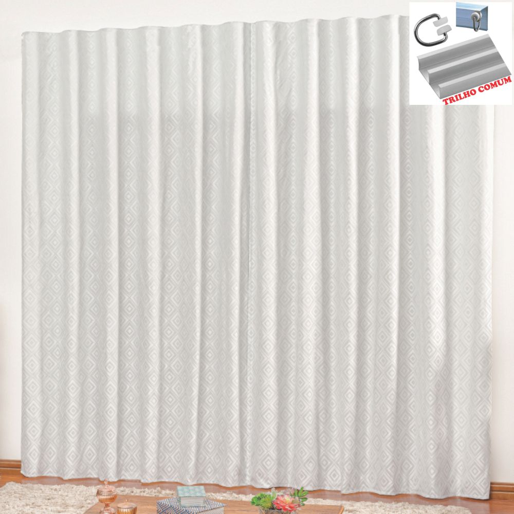 Cortina em Jacquard Bahamas 2,00 x 1,70 Para Trilho Comum - Cinza Claro