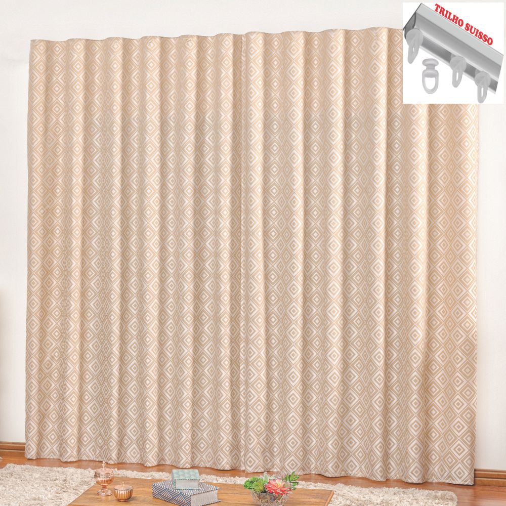 Cortina em Jacquard Bahamas 2,00 x 1,70 Para Trilho Suisso - Bege