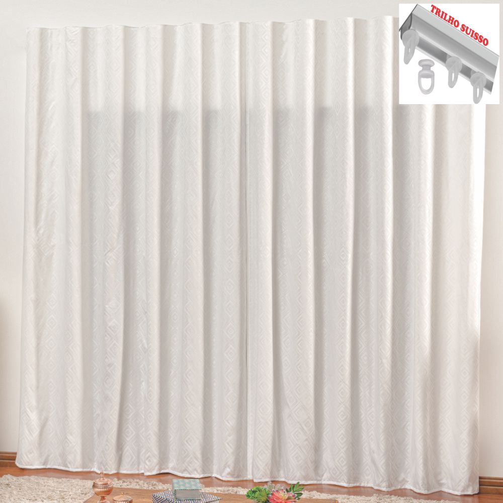 Cortina em Jacquard Bahamas 3,00 x 2,70 Para Trilho Suisso - Branca