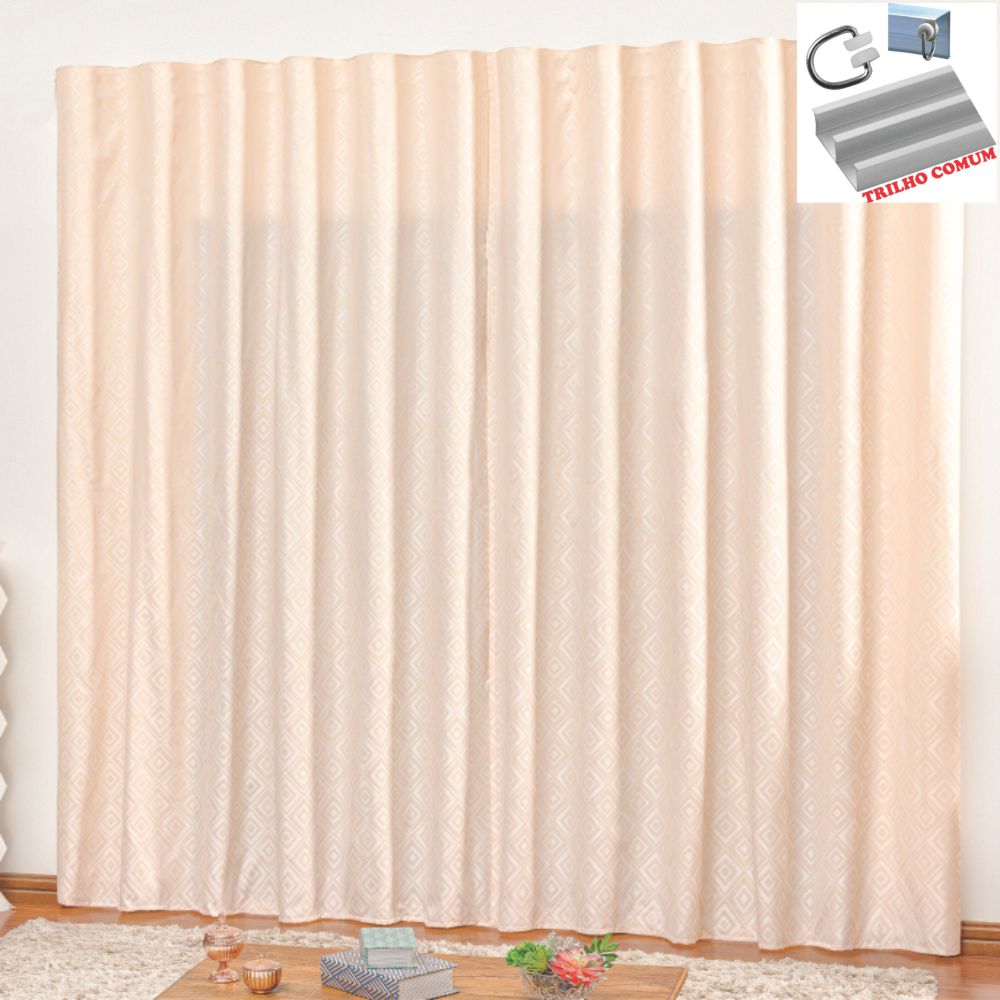 Cortina em Jacquard Bahamas 4,00 x 2,70 Para Trilho Comum - Palha
