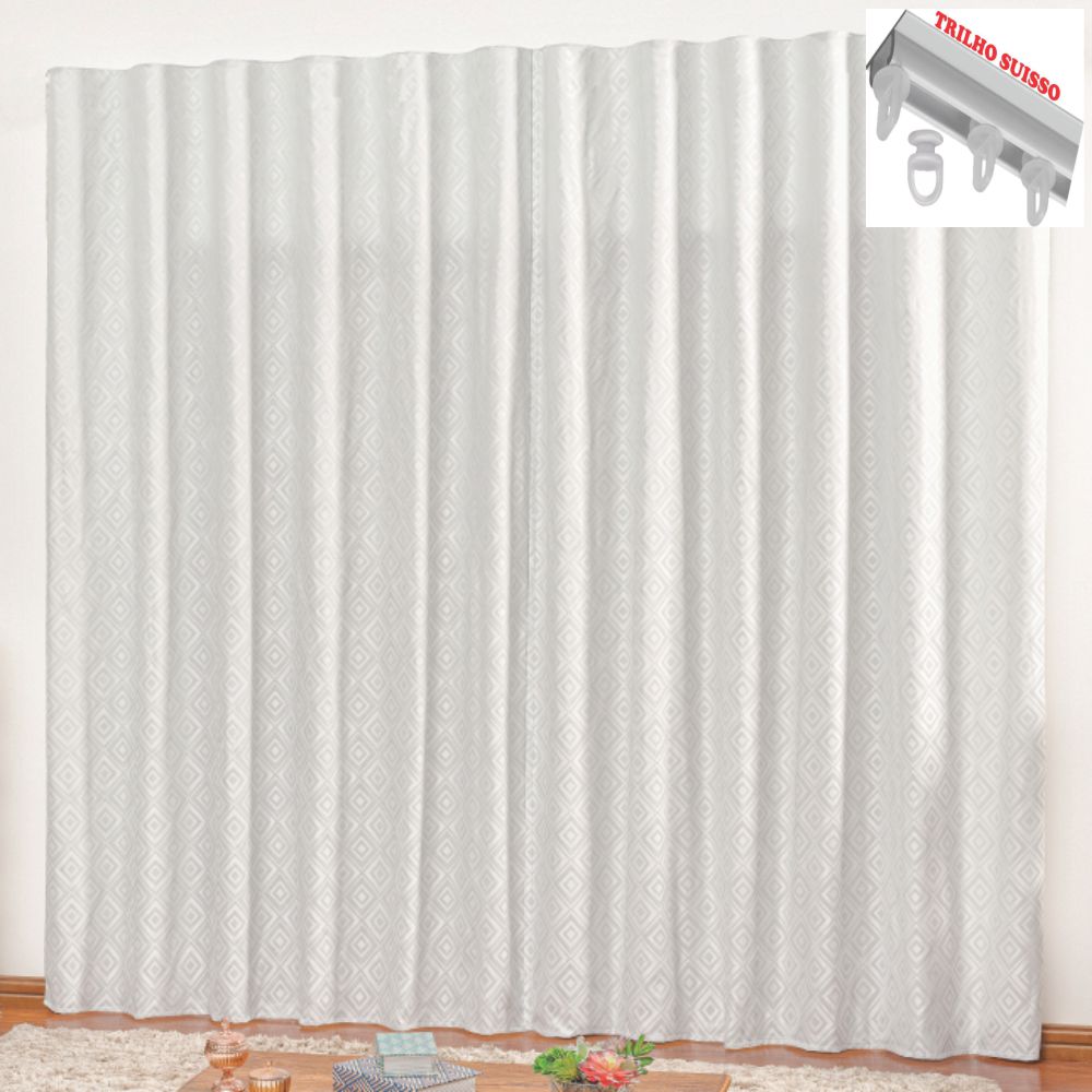 Cortina em Jacquard Bahamas 4,00 x 2,70 Para Trilho Suisso - Cinza Claro