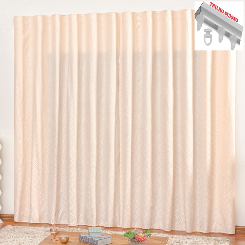 Cortina em Jacquard Bahamas 4,00 x 2,70 Para Trilho Suisso - Palha