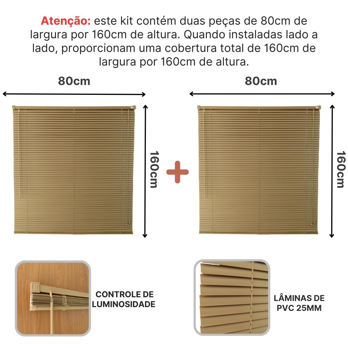 Persiana Horizontal PVC 25mm BLOCK LUXO 160larg x 160alt Café (2 pçs)